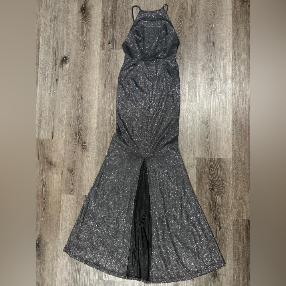 Forever 21 Black Silver Glitter Dress with Slit and Zipper